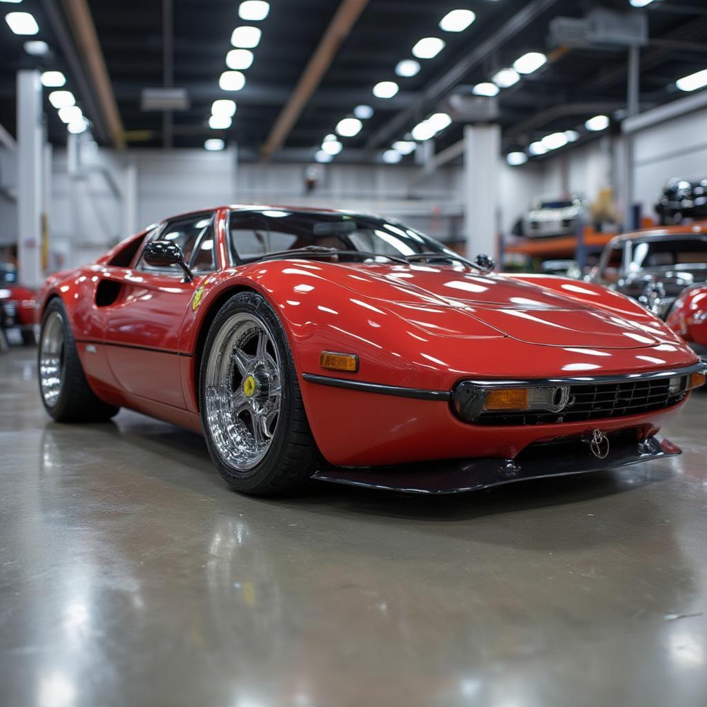 classic ferrari 288 gto side profile in a showroom