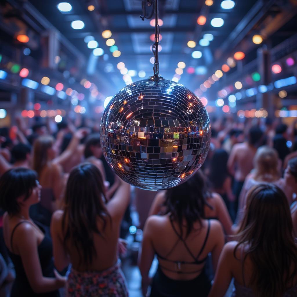 Shining Disco Ball on Dance Floor