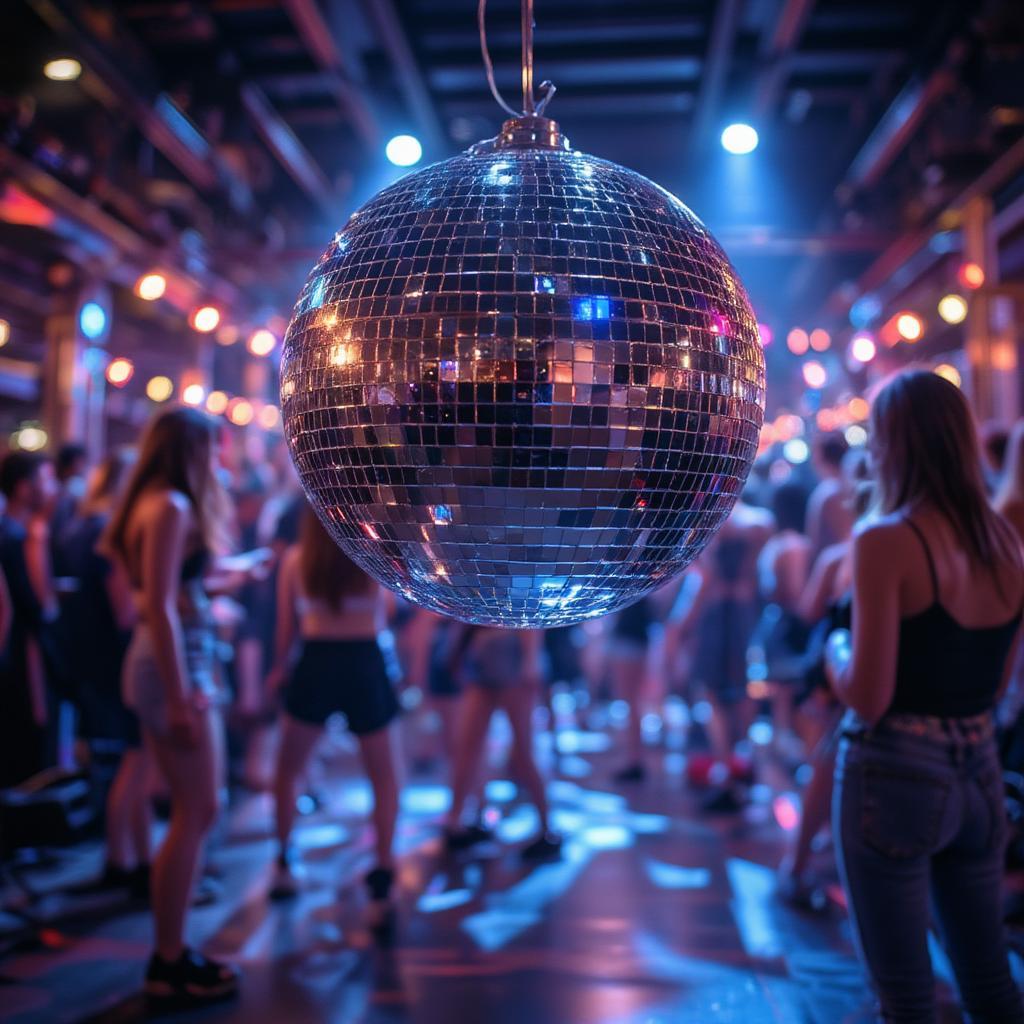 Disco Ball Shining on Dance Floor