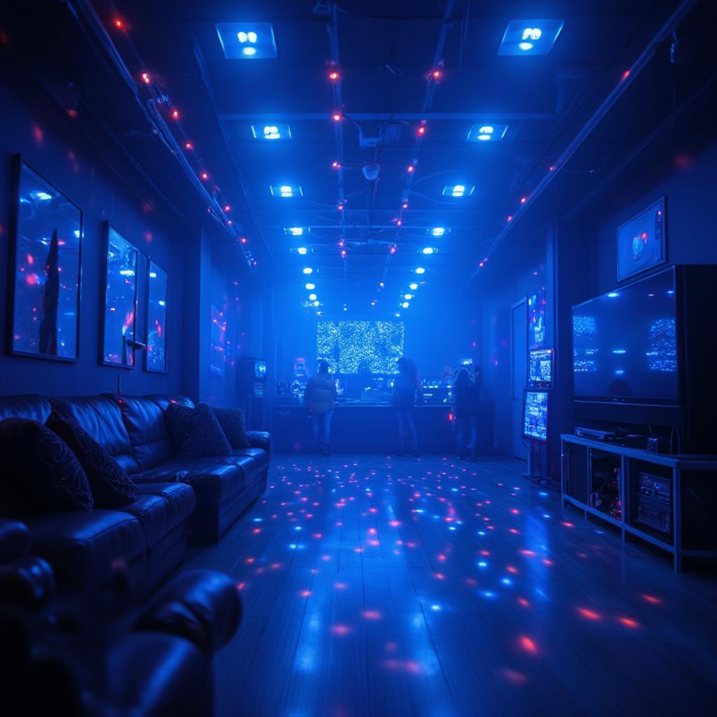 room with disco blue lighting creating ambiance