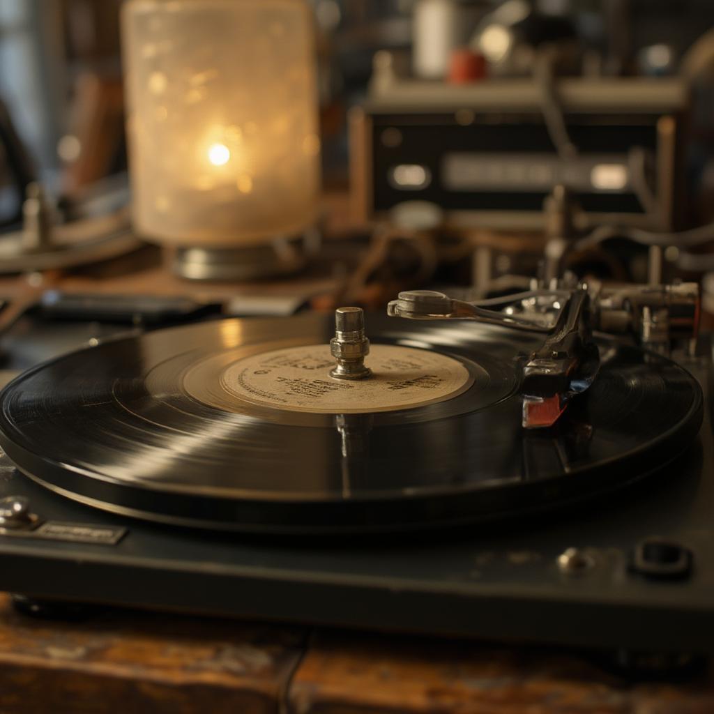 spinning vinyl on a vintage turntable