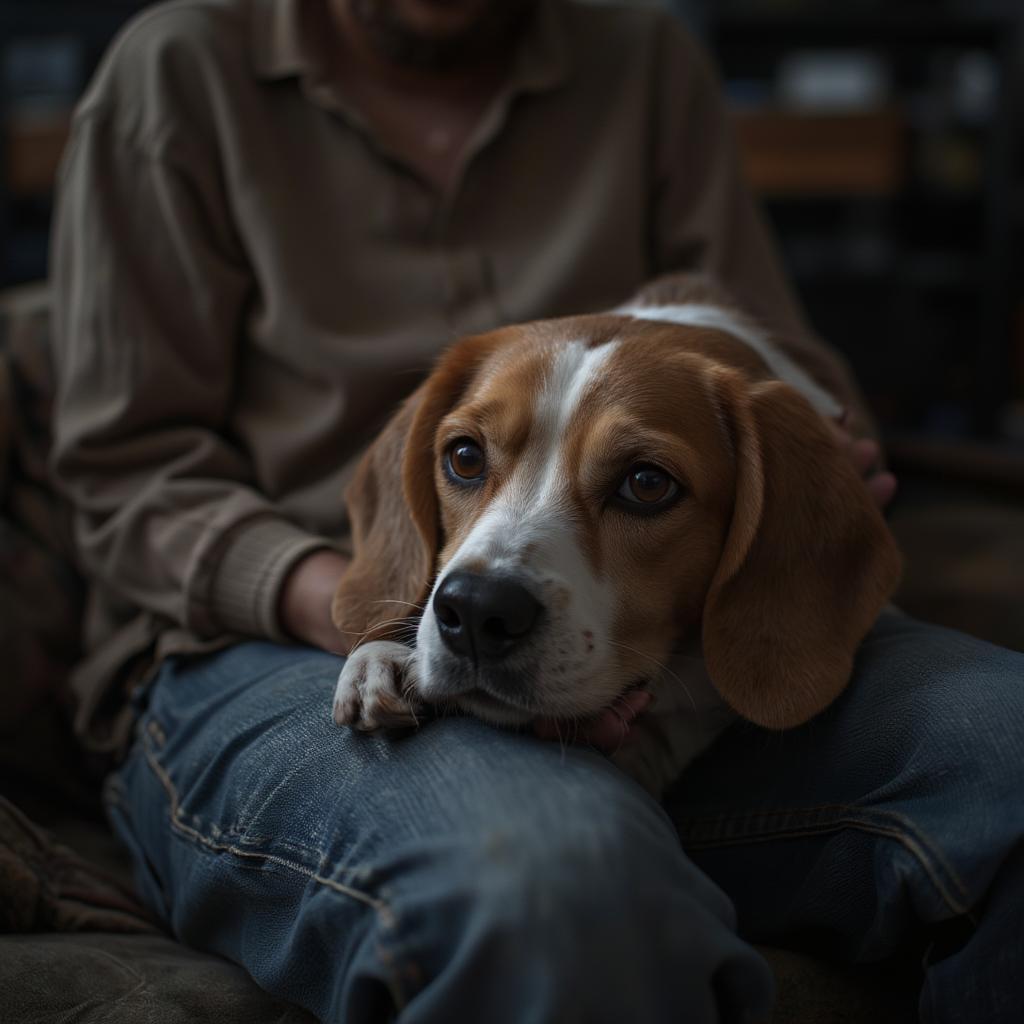 dog comforting owner novel