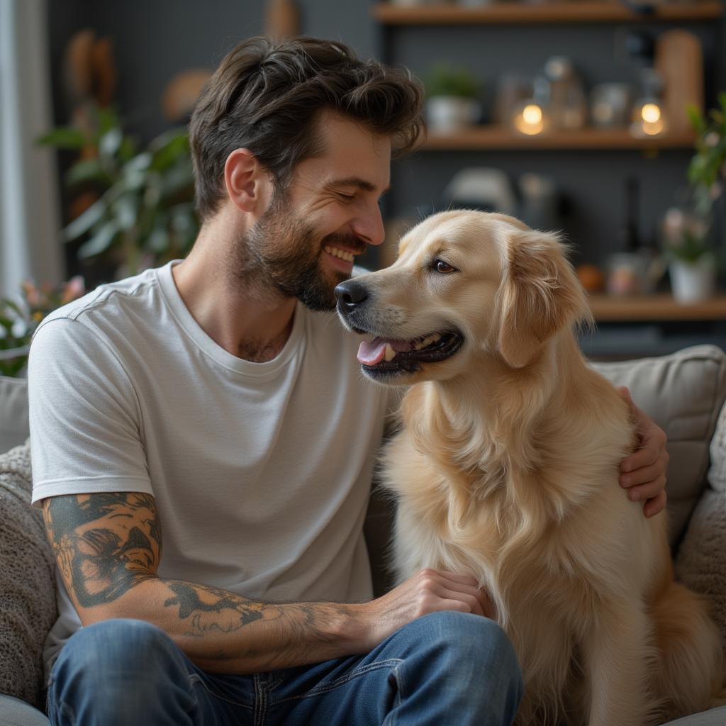 dog and owner laughing together showing happiness