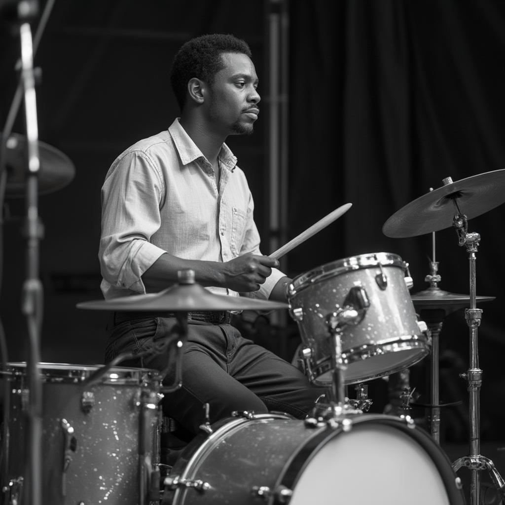 early rhythm and blues drummer playing swing drums