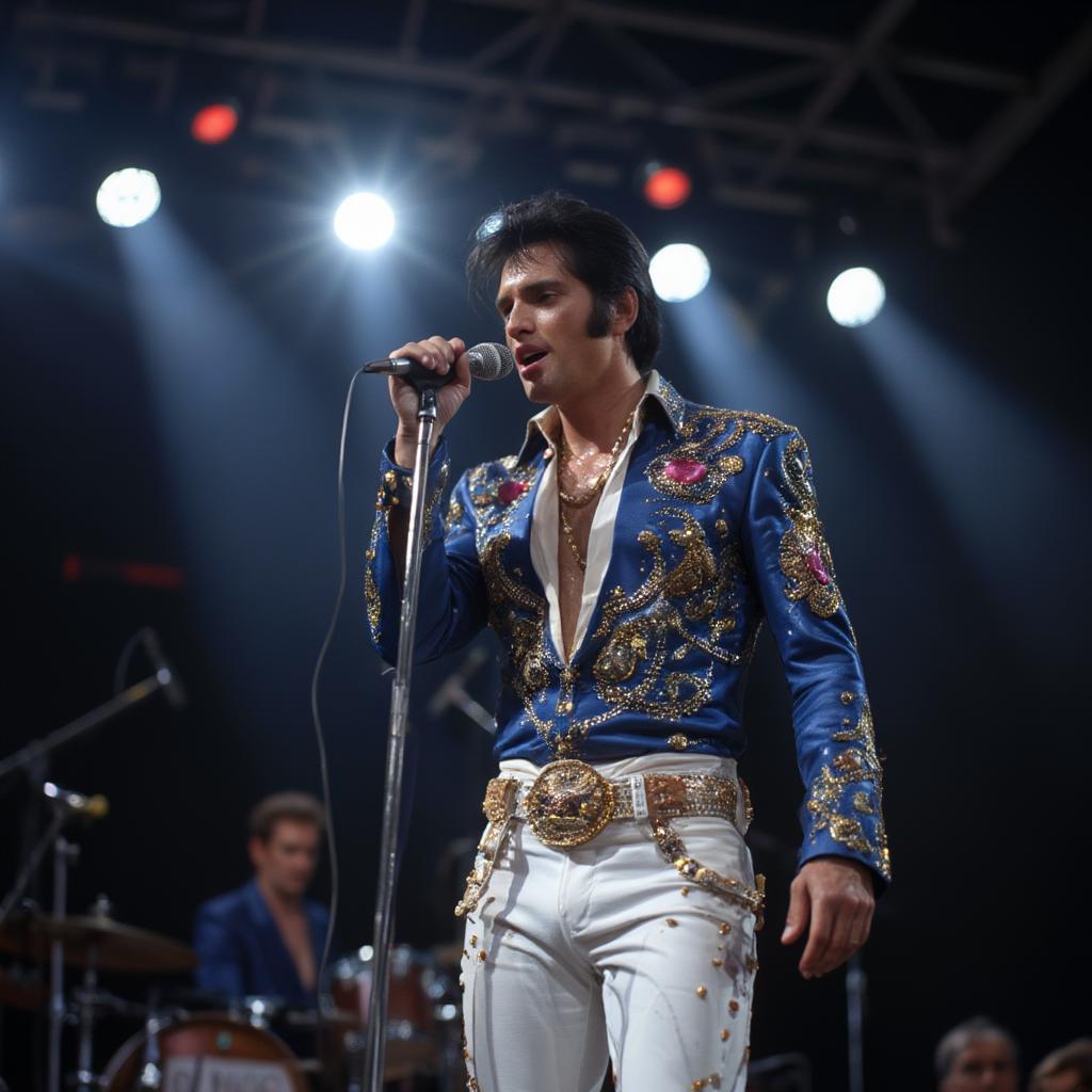 Elvis Presley performing live on stage during a concert