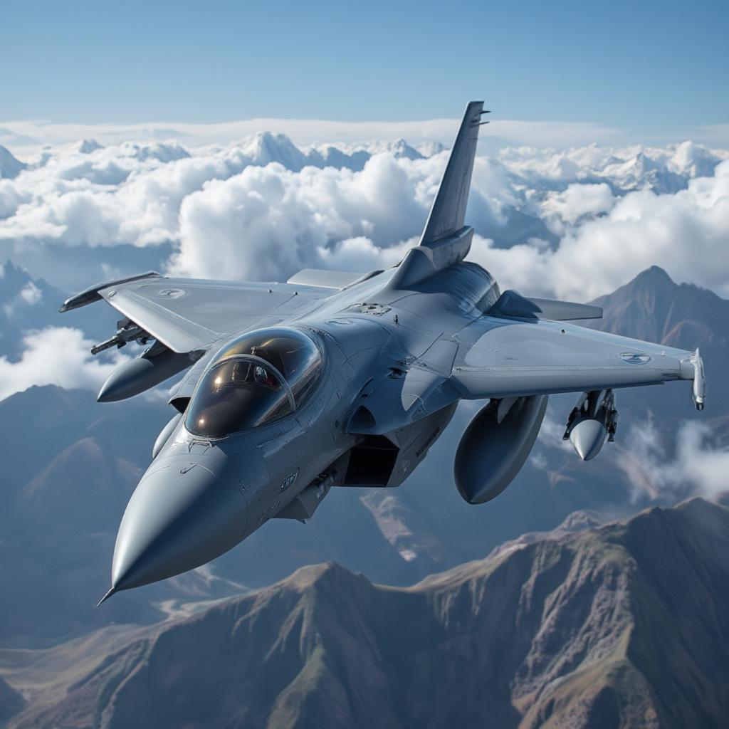 eurofighter typhoon in flight over mountains