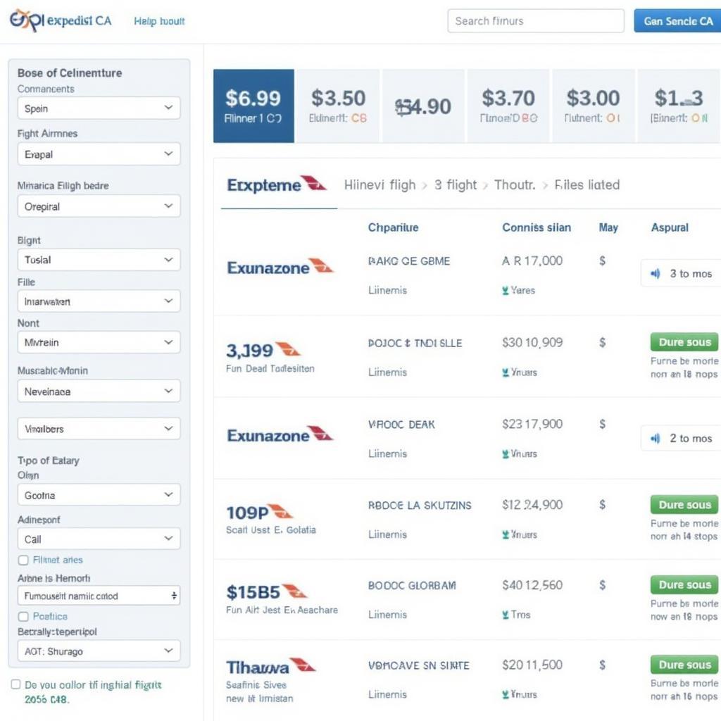 Expedia CA Flight Search Result Page