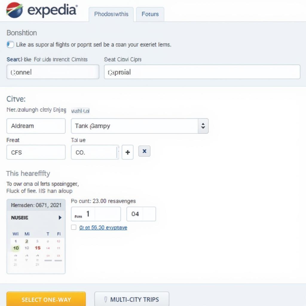 expedia flights search interface with city selection and travel dates