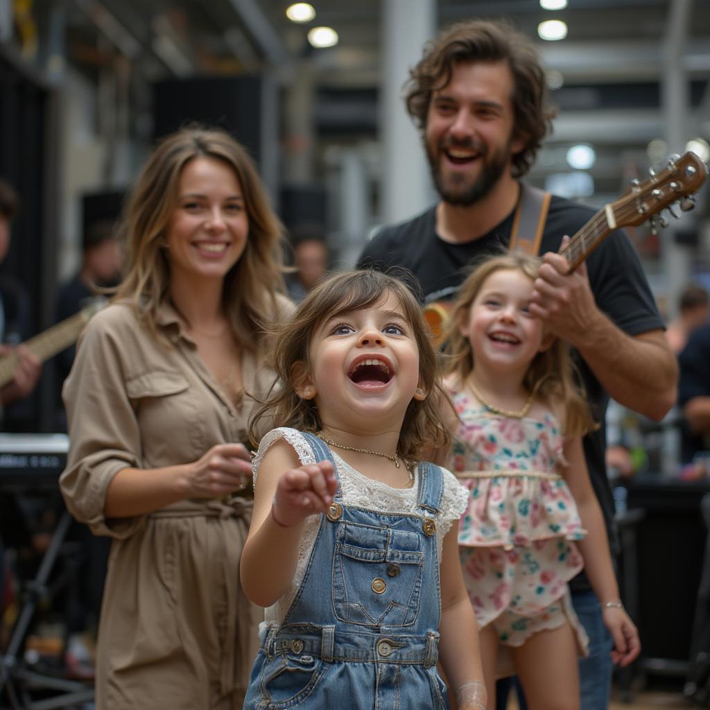 family dancing and enjoying live music