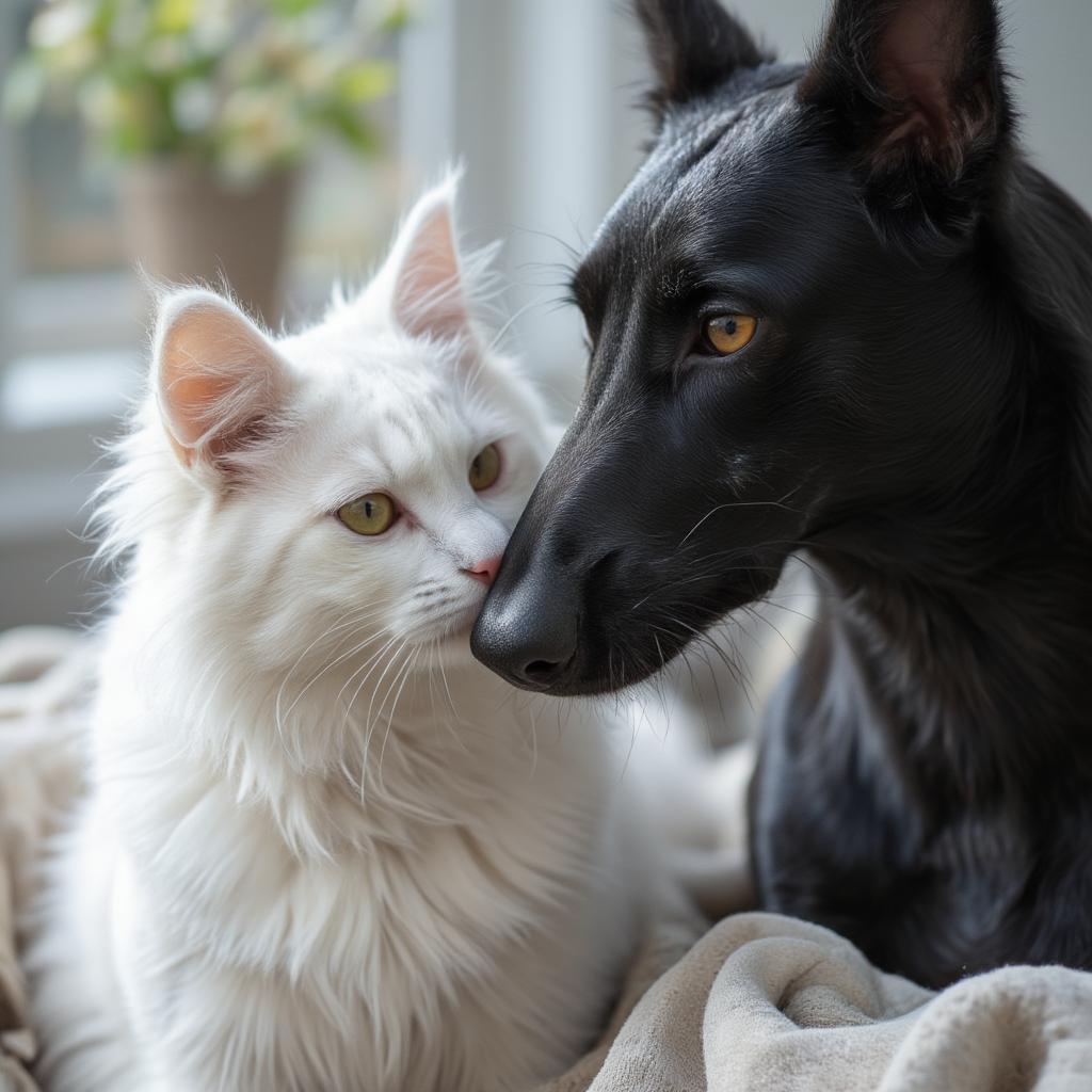 Greyhound Gently Sniffing Cat