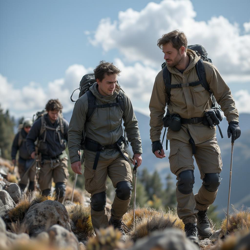 a group of men hiking together