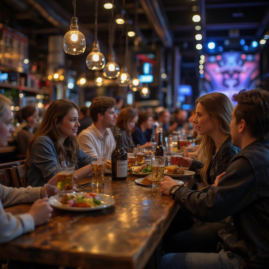 relaxed bar ambiance with happy hour in progress