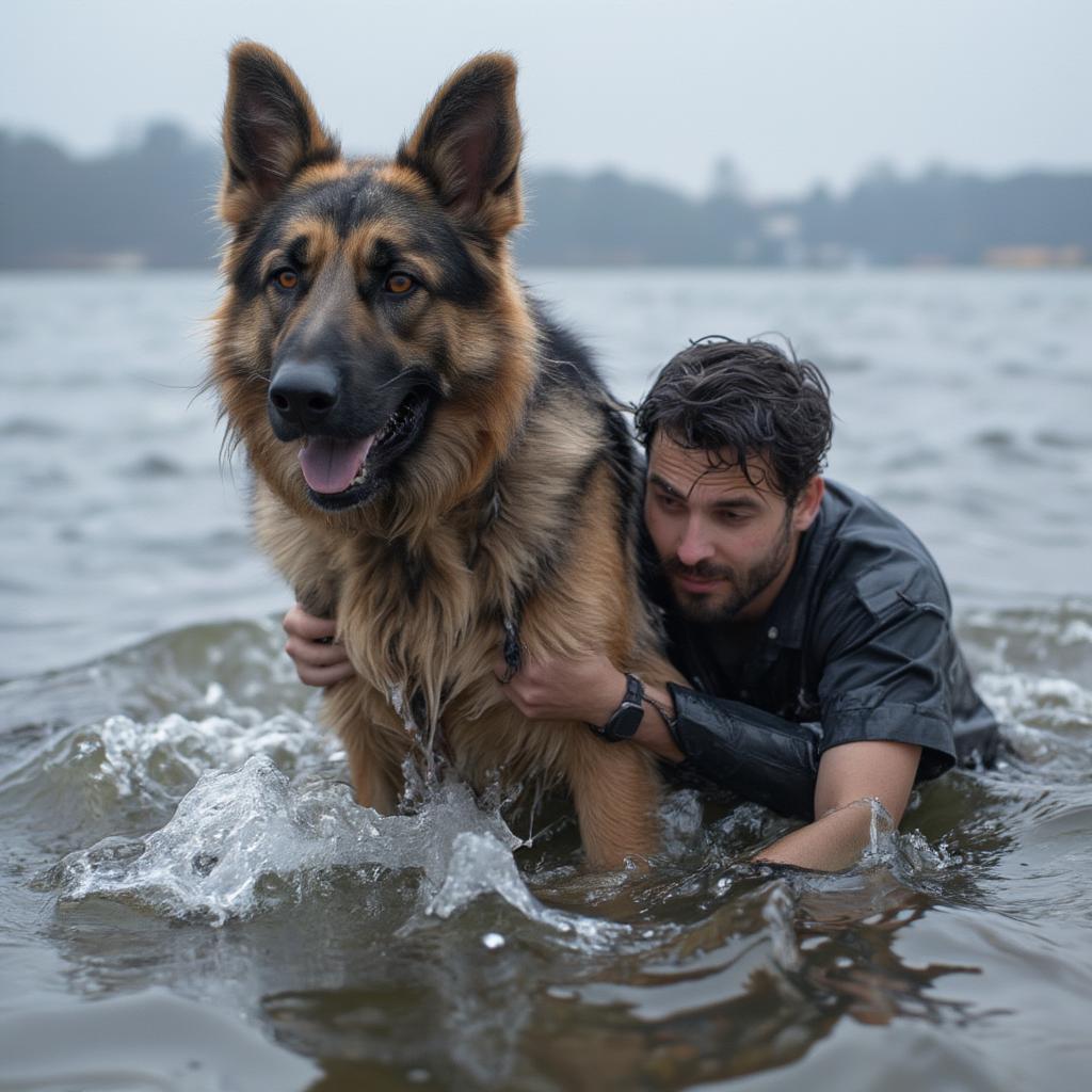 hero dog rescues person from water