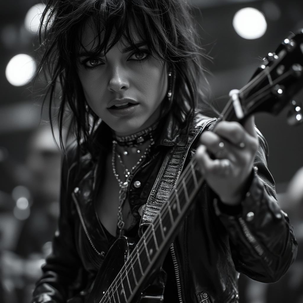 joan jett performing live with a black guitar