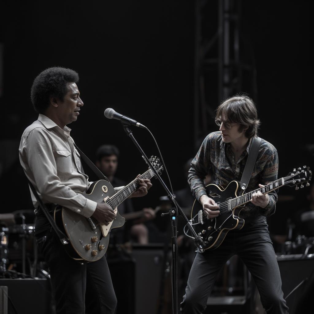 john lennon playing live and chuck berry looking on