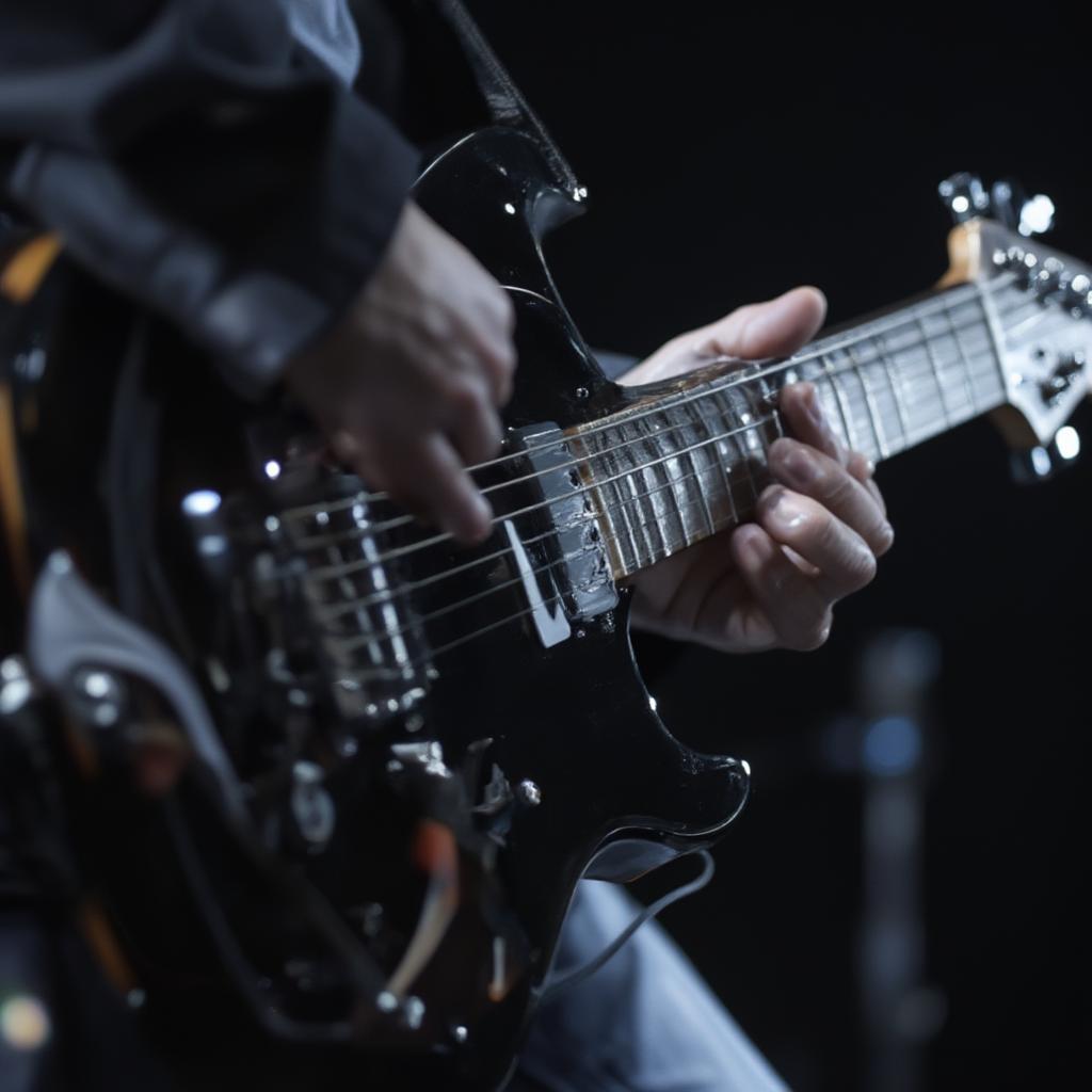 Close-up of a guitar during a performance of Johnny B. Goode