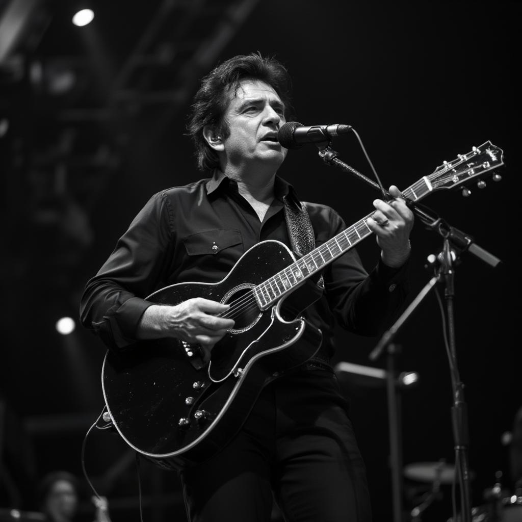 johnny cash performing on stage man in black