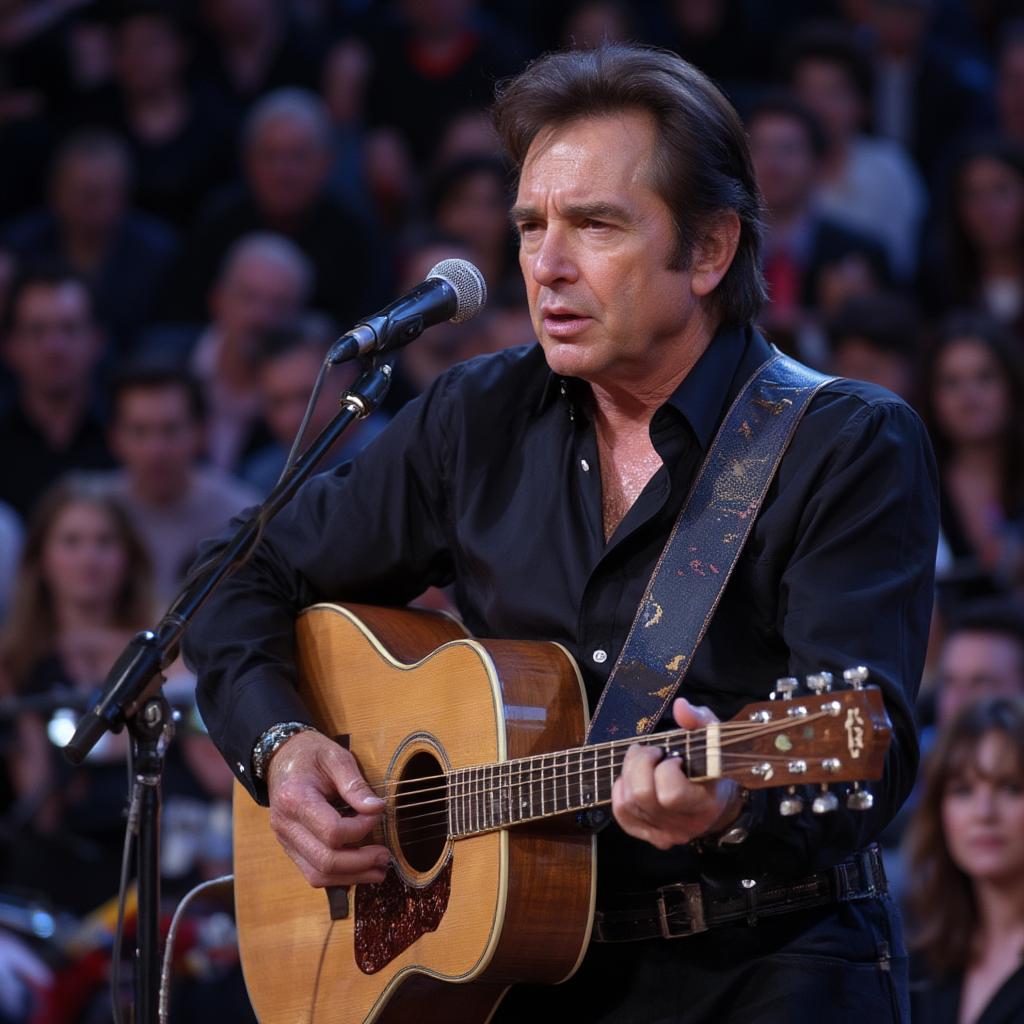 Johnny Cash performing with guitar