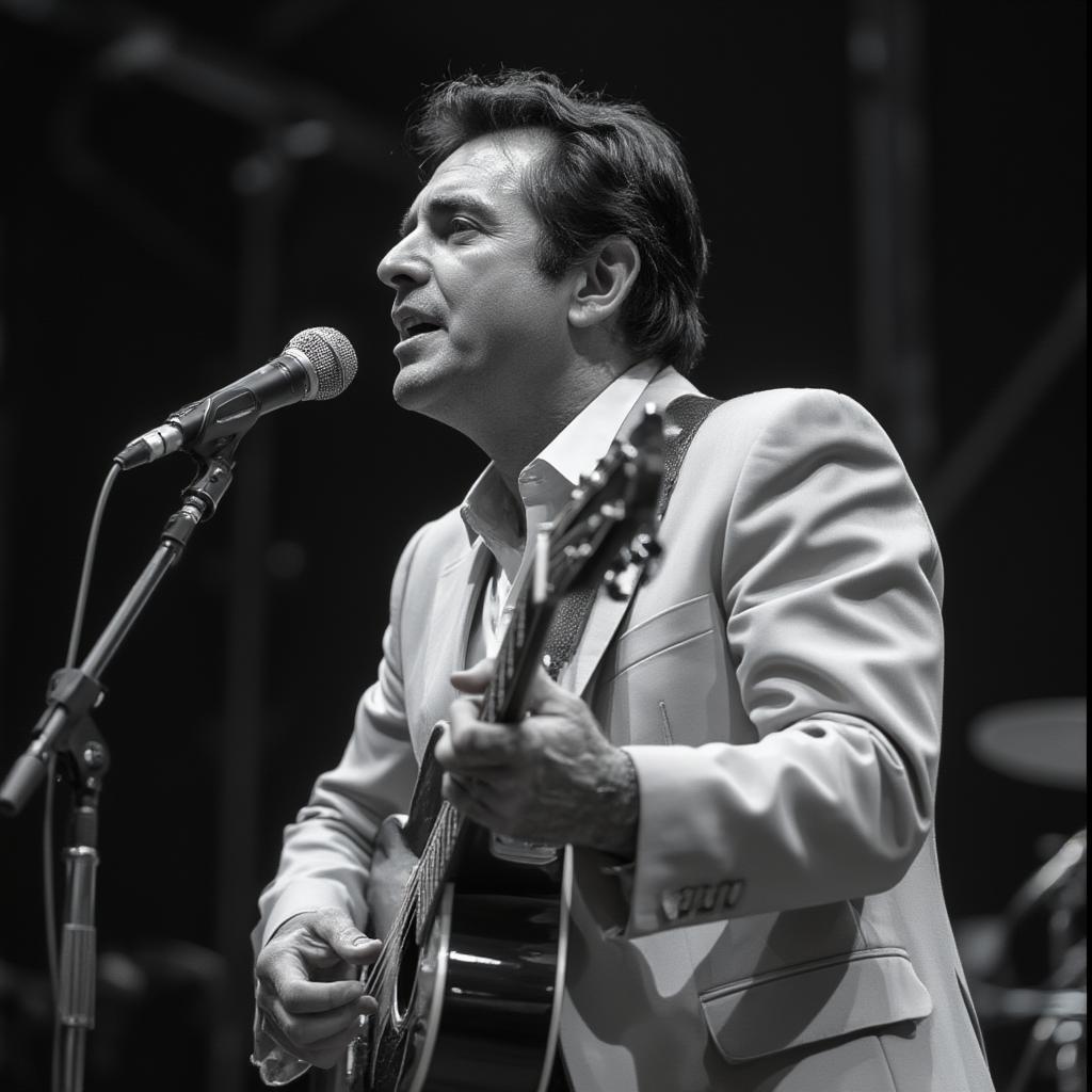 Johnny Cash in his prime, performing "I Walk The Line", an iconic early hit