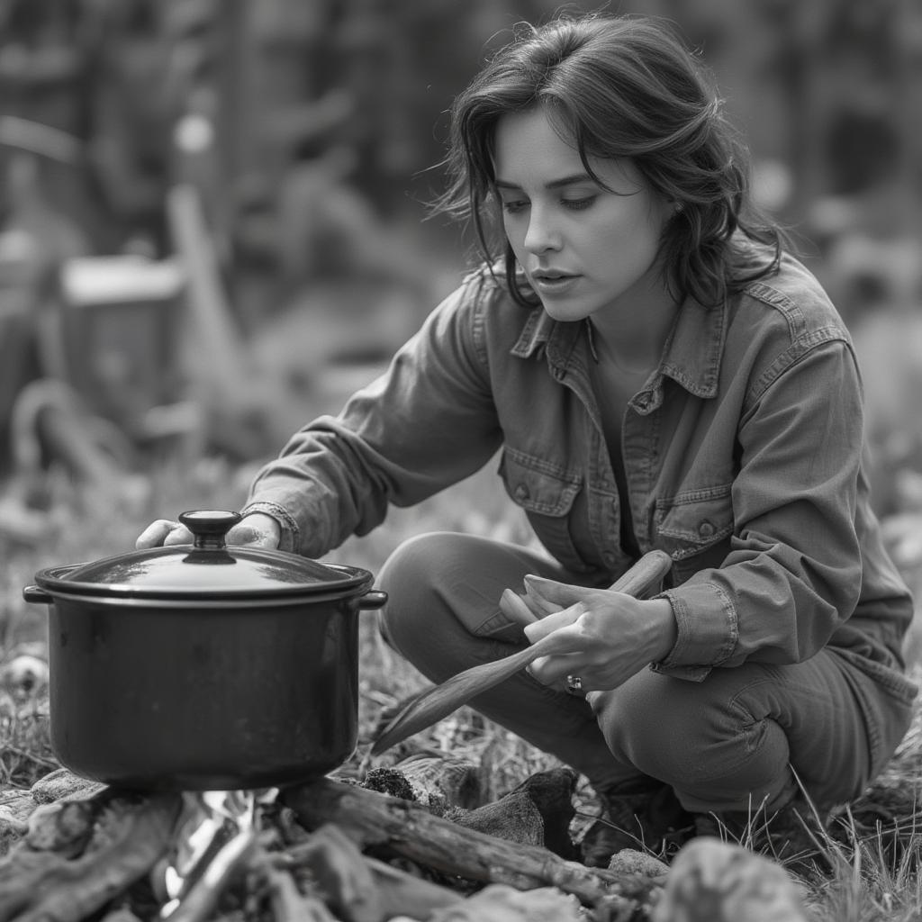 June Carter Cash baking a cake outdoors