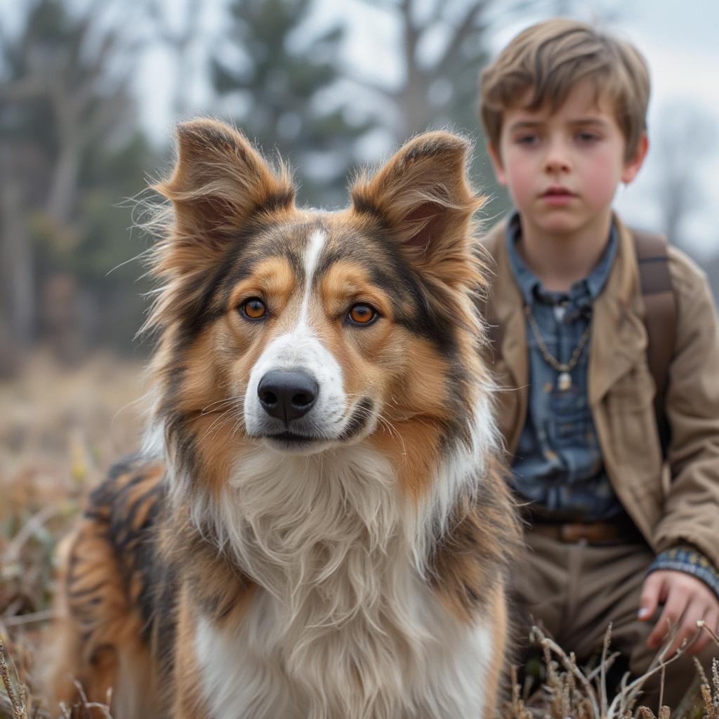 Classic movie poster of Lassie Come Home with the famous collie