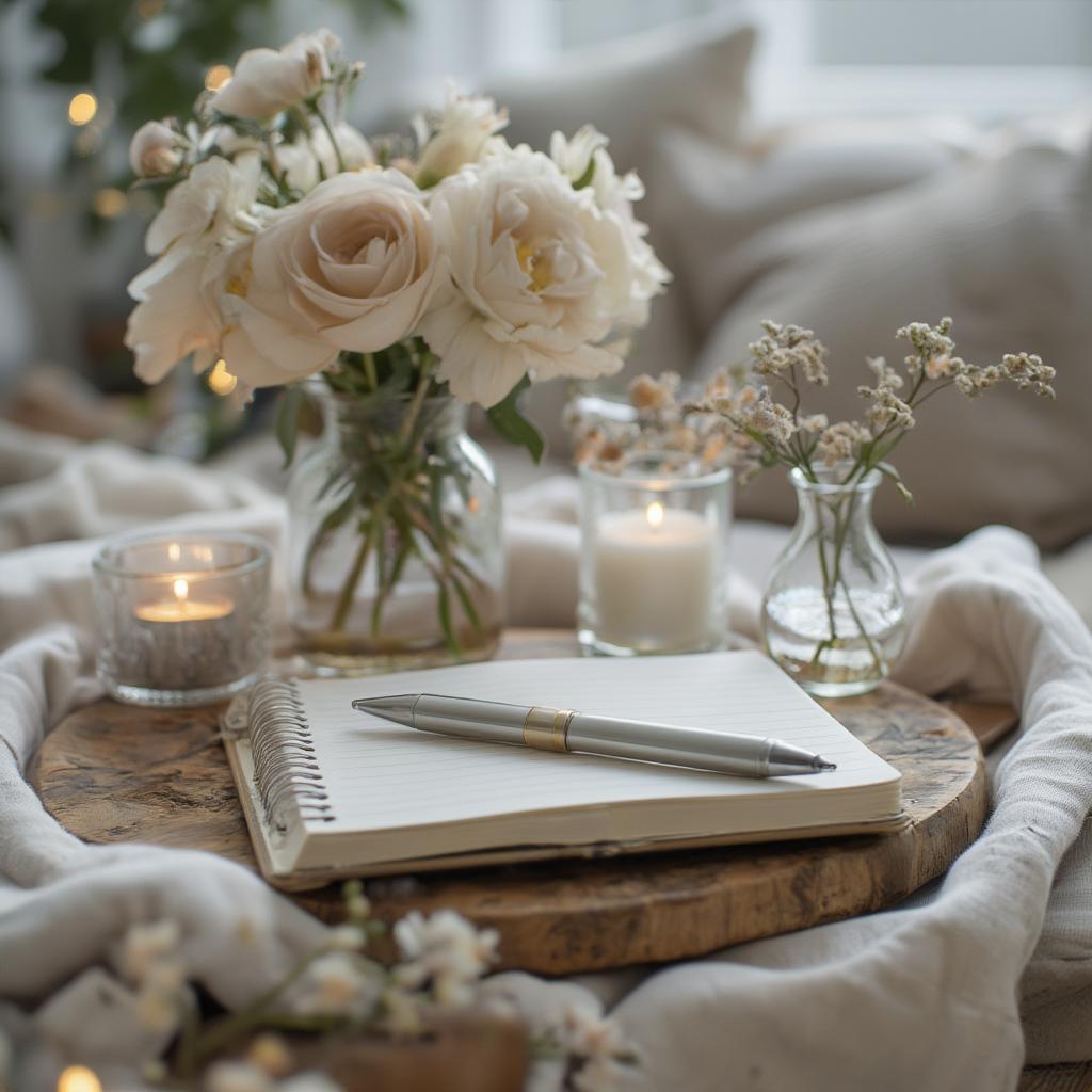 small table with candles and journal