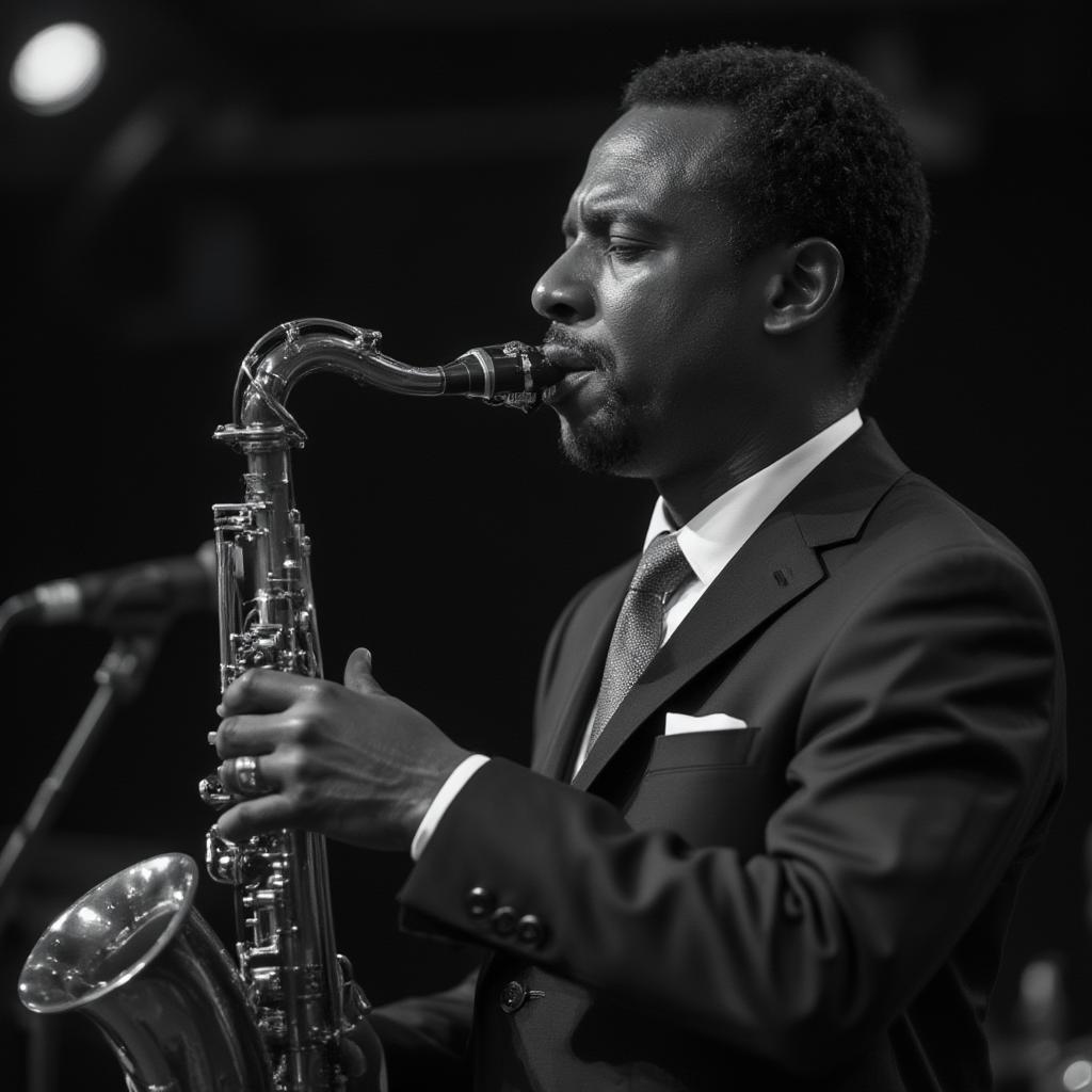 Louis Jordan playing saxophone on stage