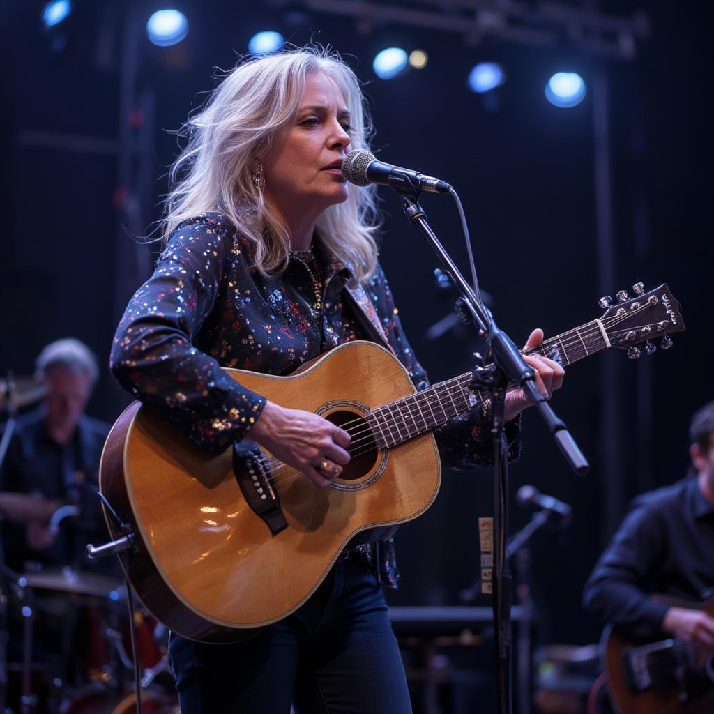 lucinda williams playing guitar on stage during performance