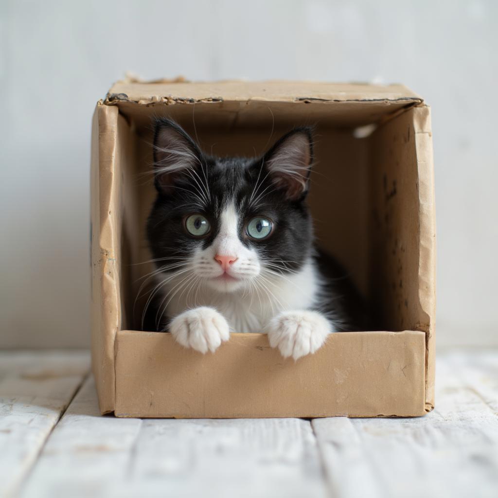 playful cat in a box