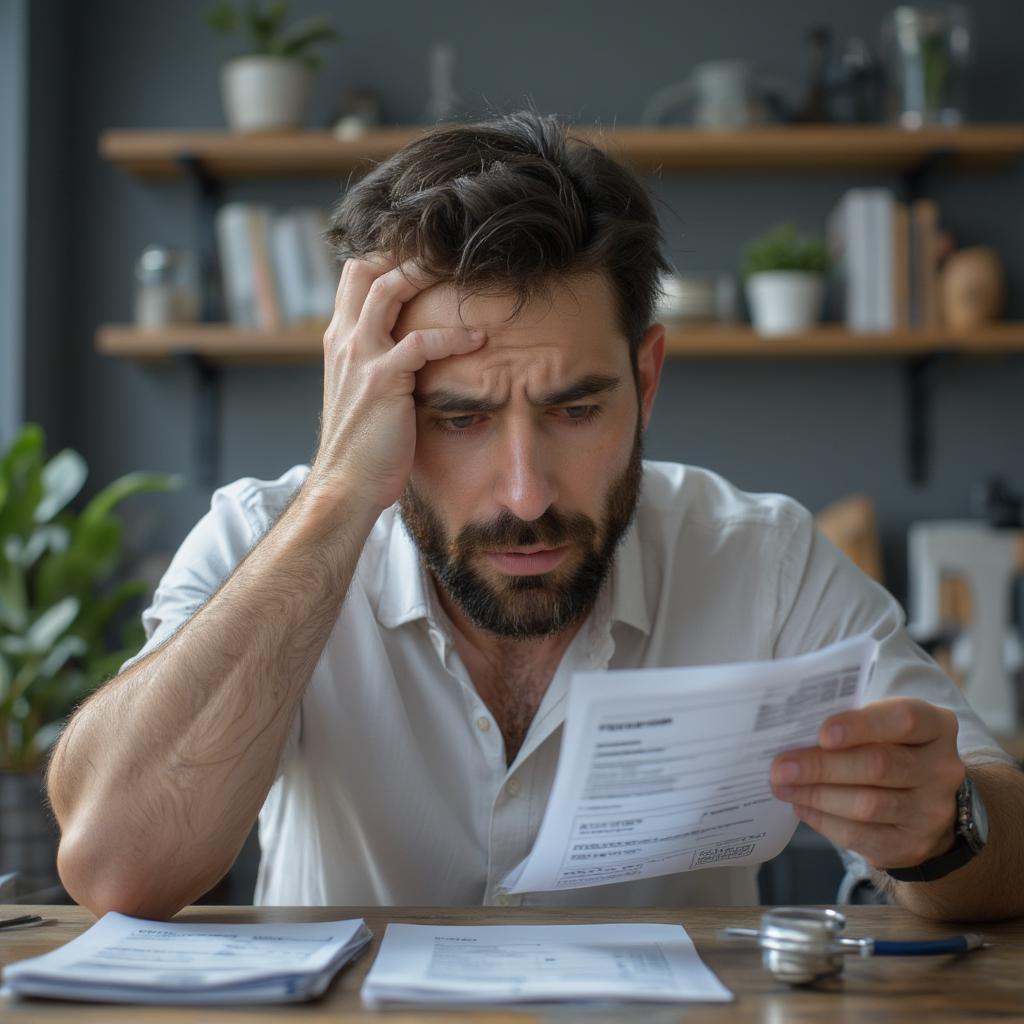 man looking at medical bills