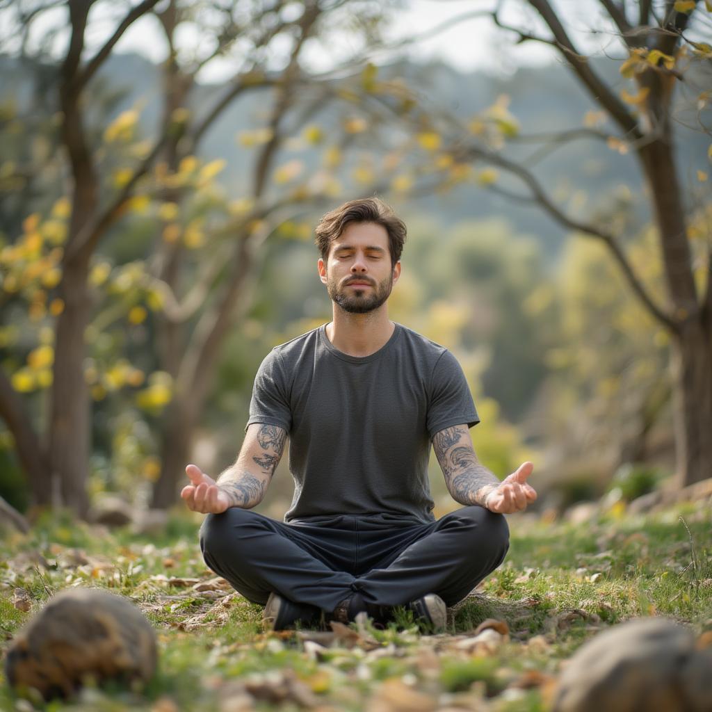 Man Practicing Mindfulness in Nature