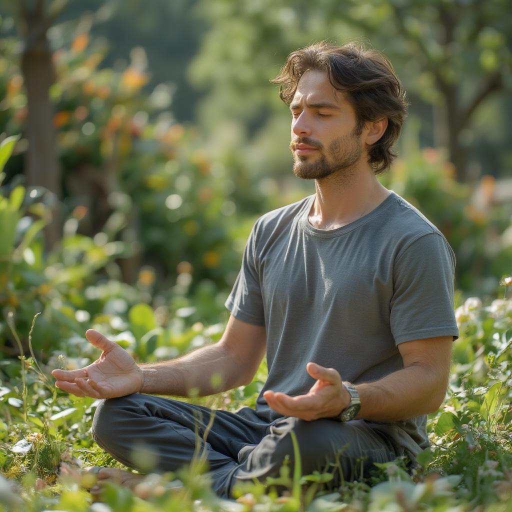 man practicing meditation outdoors