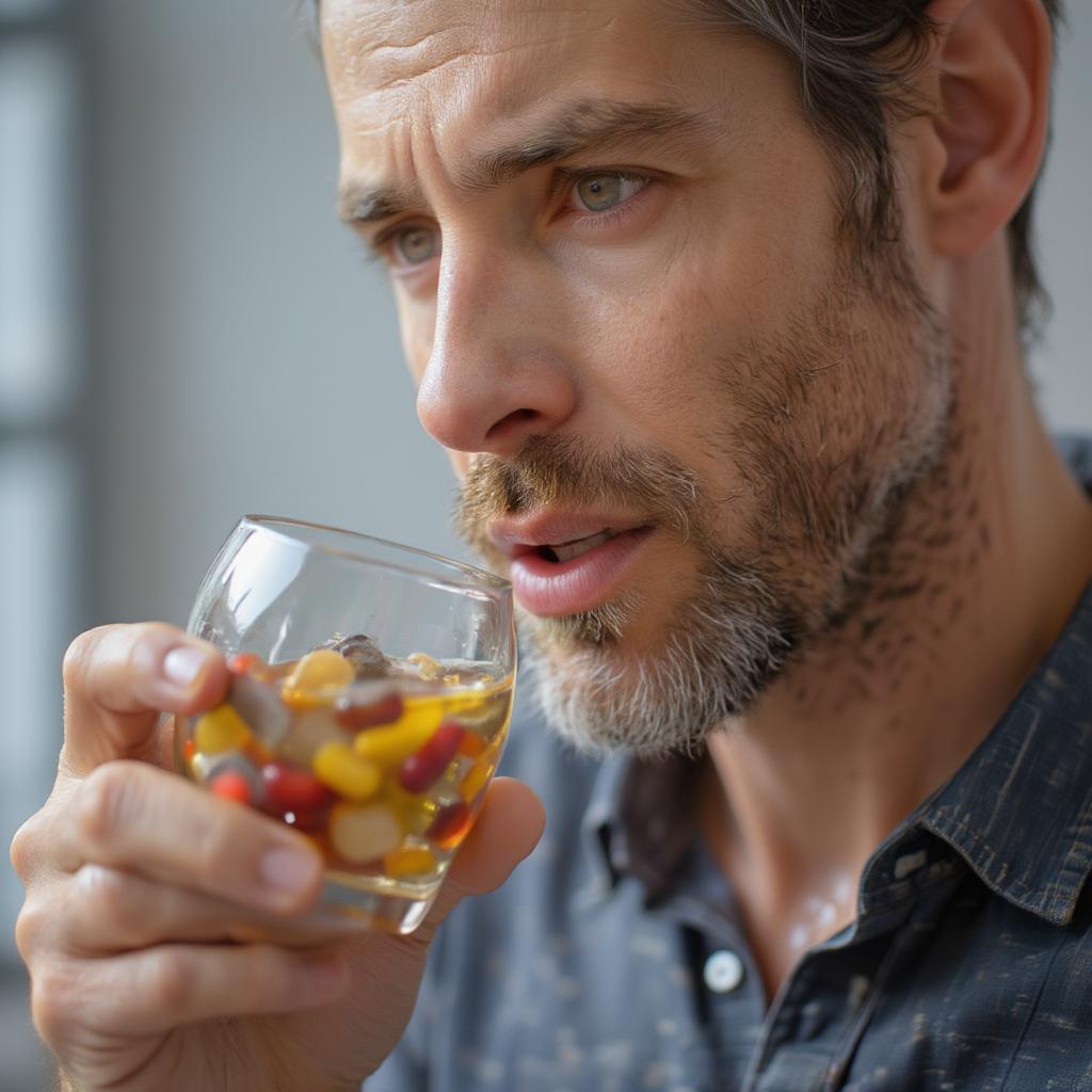 man taking daily multivitamin capsule