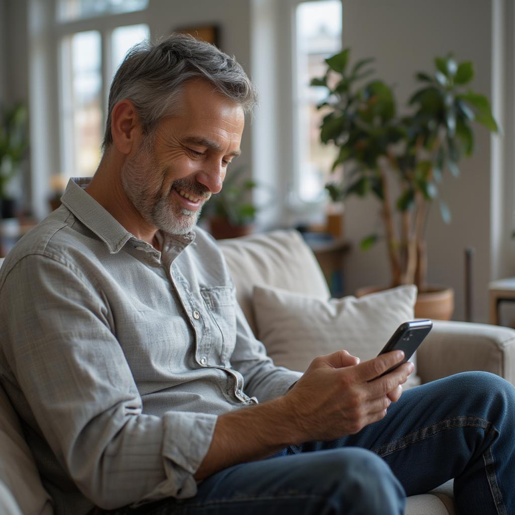 man using phone health app