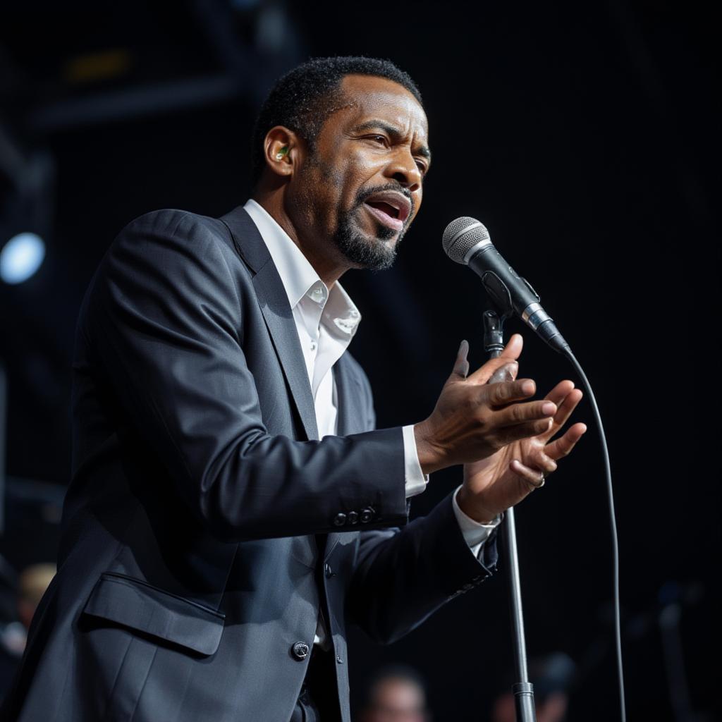 Marvin Gaye singing in 1960s on a large stage