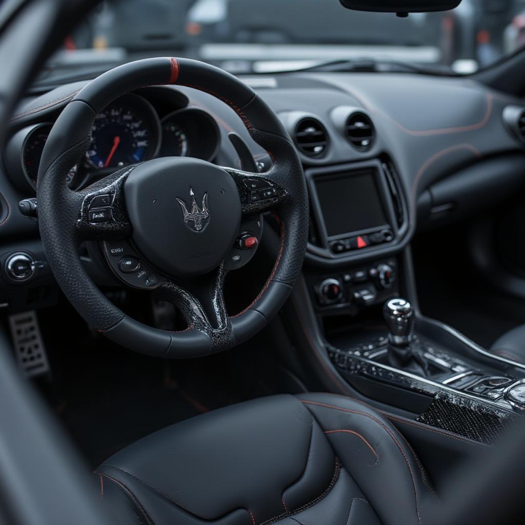 maserati mc12 interior view showing the alcantara and carbon fiber materials