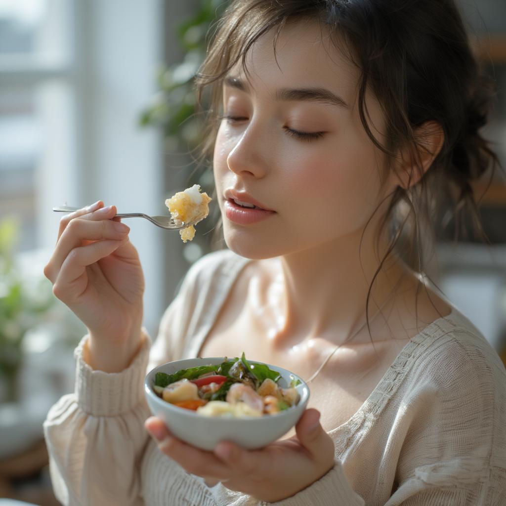 Pregnant woman eating mindfully