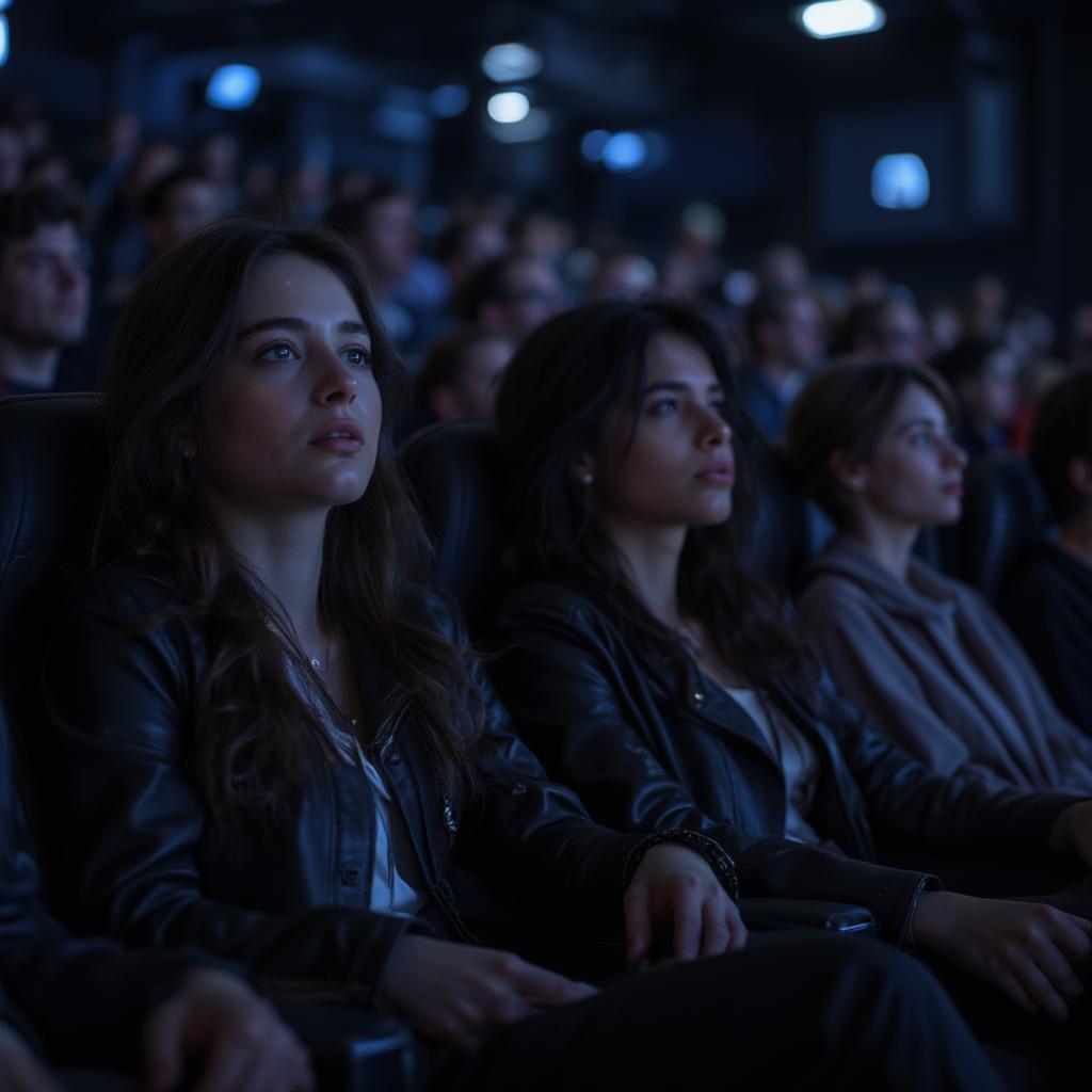 A group of viewers watching a movie in the theater