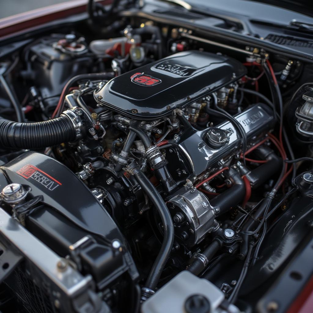 Modern Muscle Car Engine Closeup