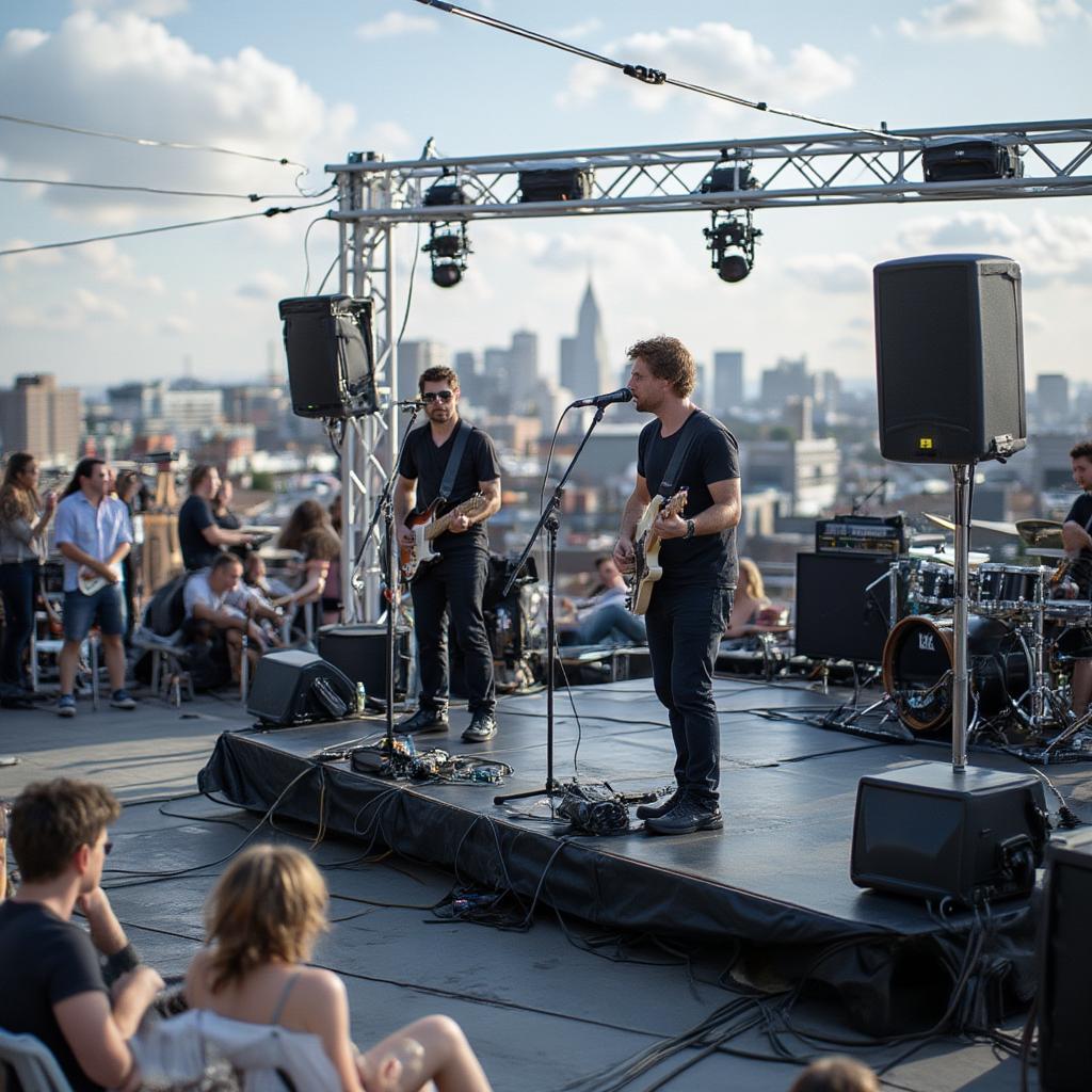 band performing live music on a rooftop stage