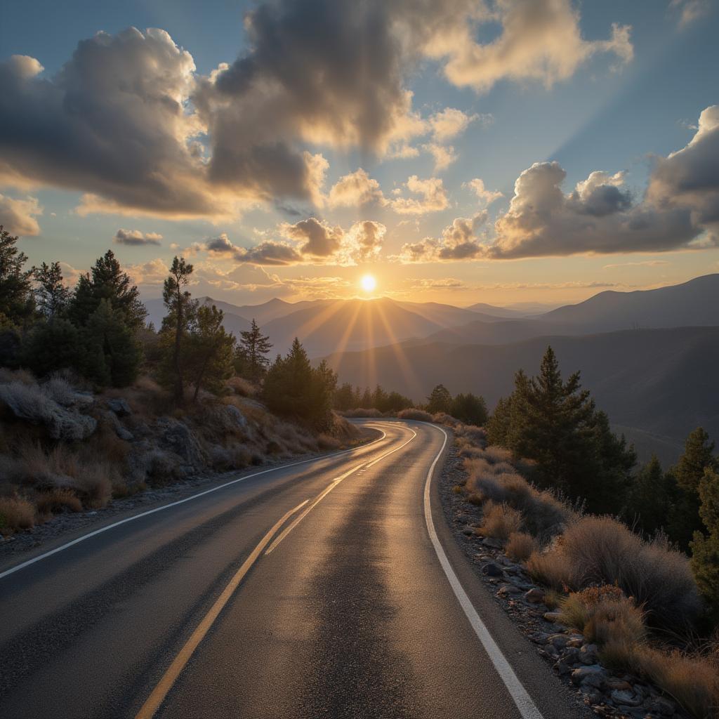 a road leading to sunrise