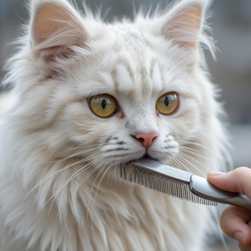 persian cat being groomed