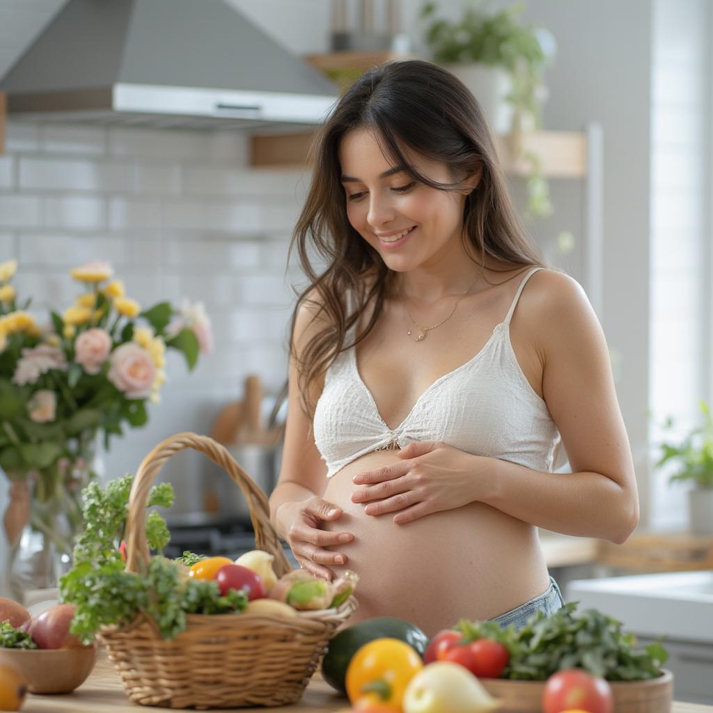 A pregnant woman choosing healthy food