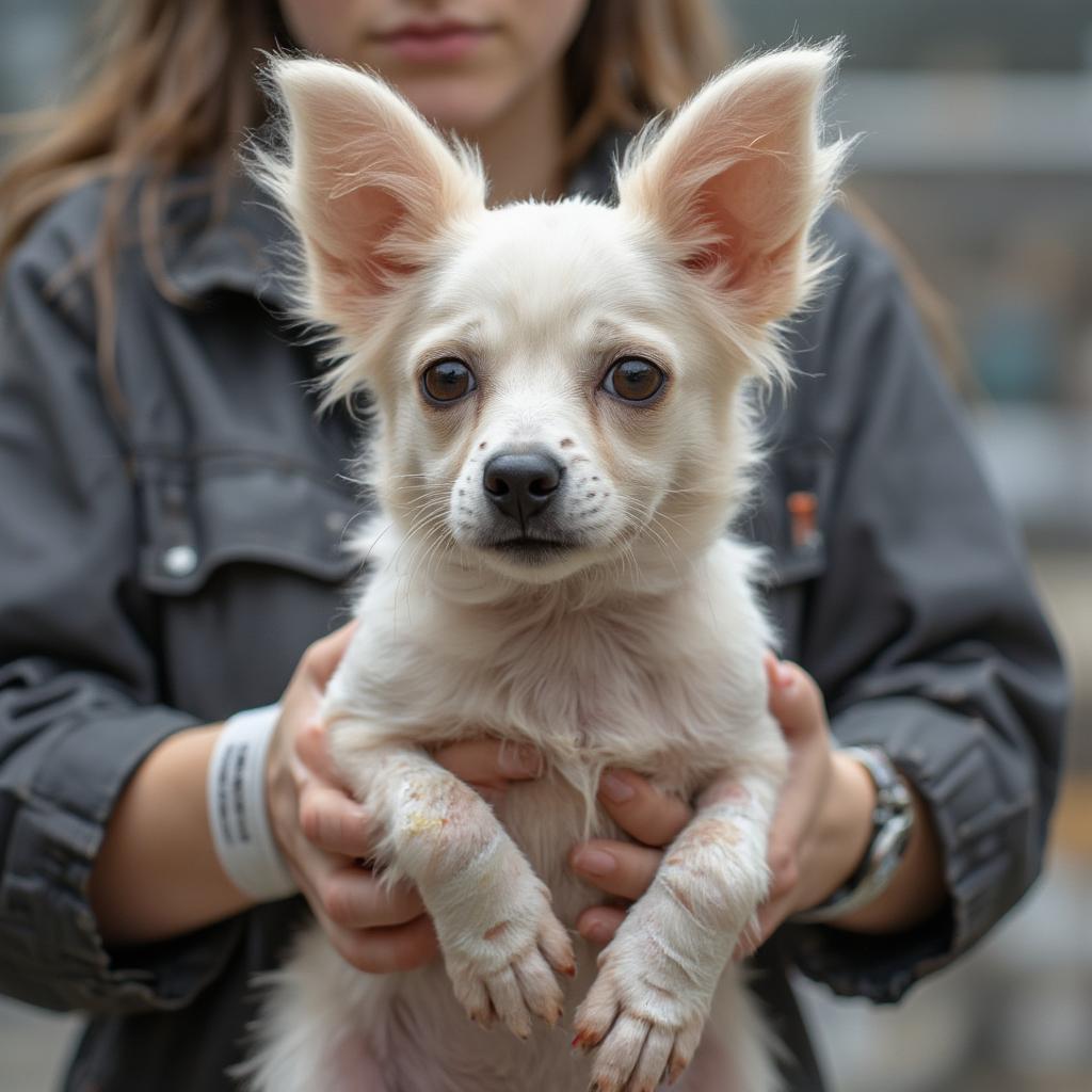 Rescued dog being cared for in a shelter