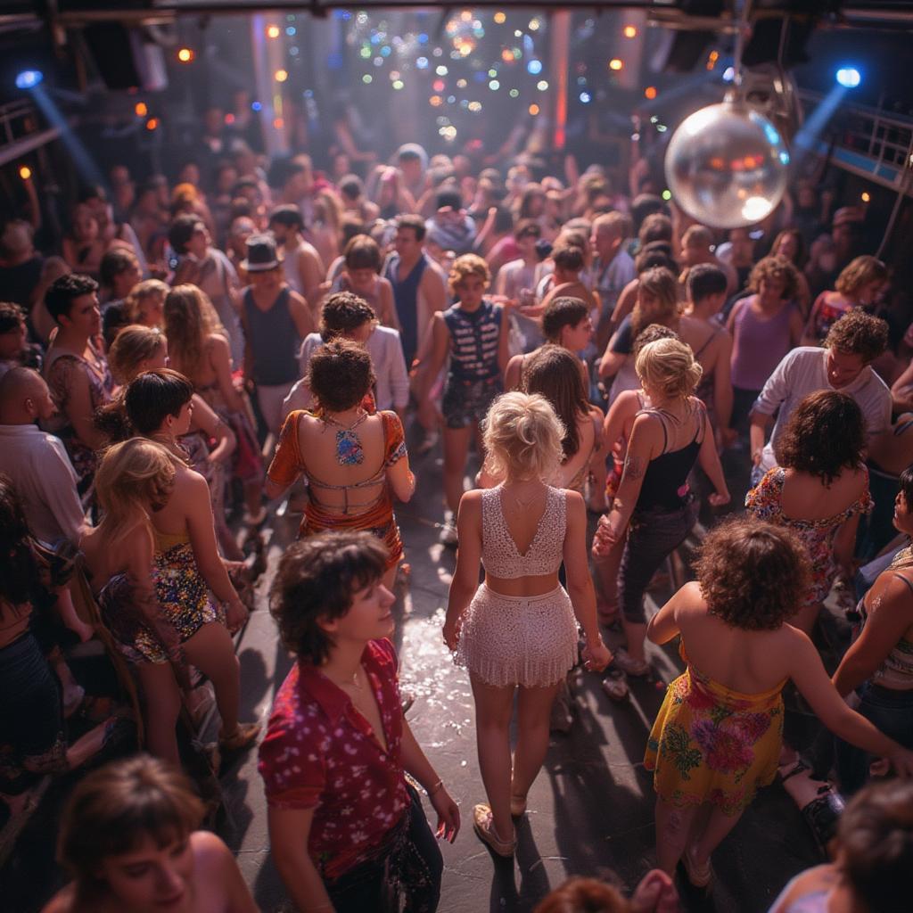 retro people dancing on a disco dance floor