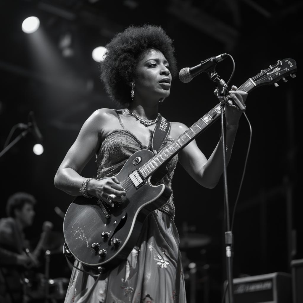 rosetta tharpe performing electric guitar live, powerful stage presence