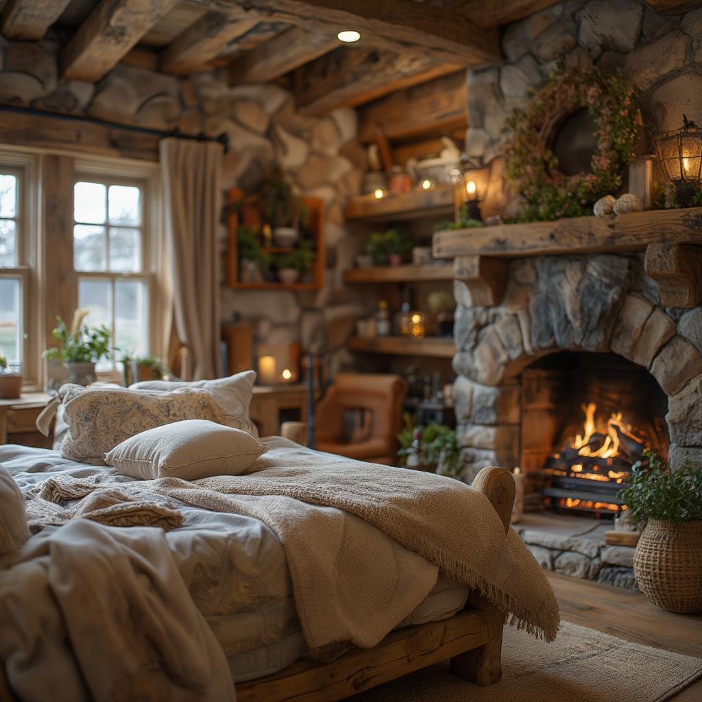 rustic-bedroom-design-with-stone-fireplace