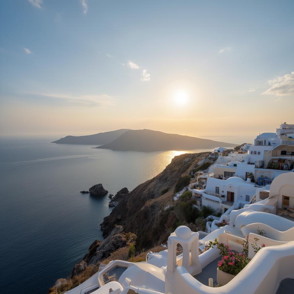 Stunning caldera view with the beautiful sunset in Santorini