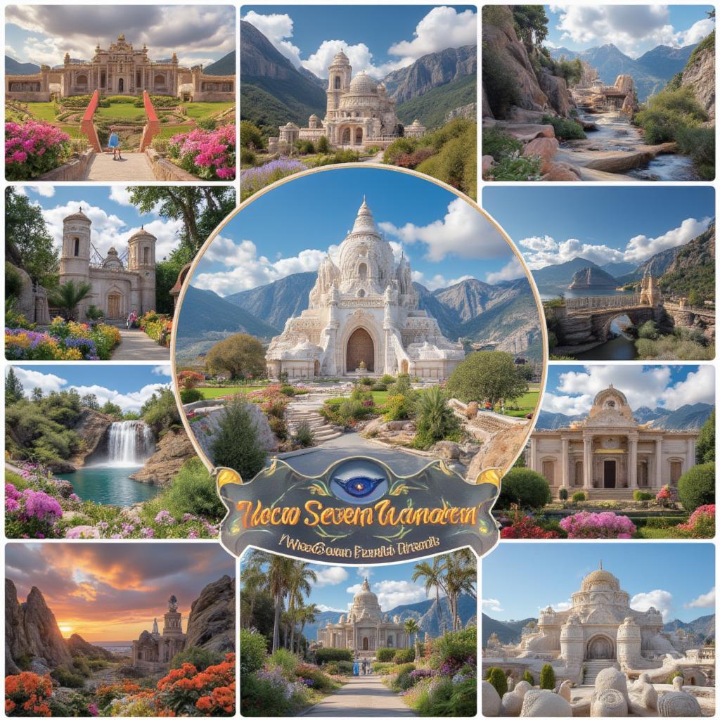 seven wonders world poster collage