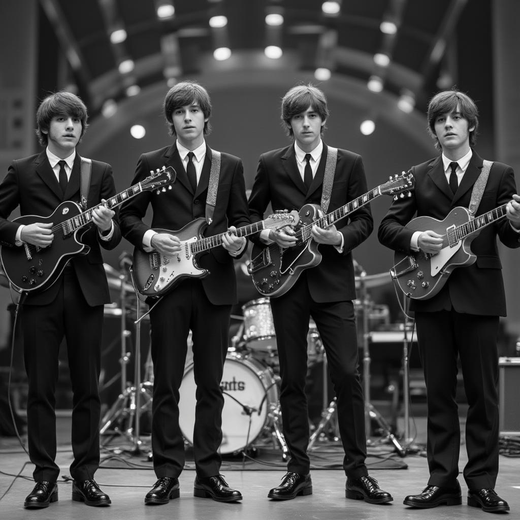 the beatles band in the 1960s with musical instruments